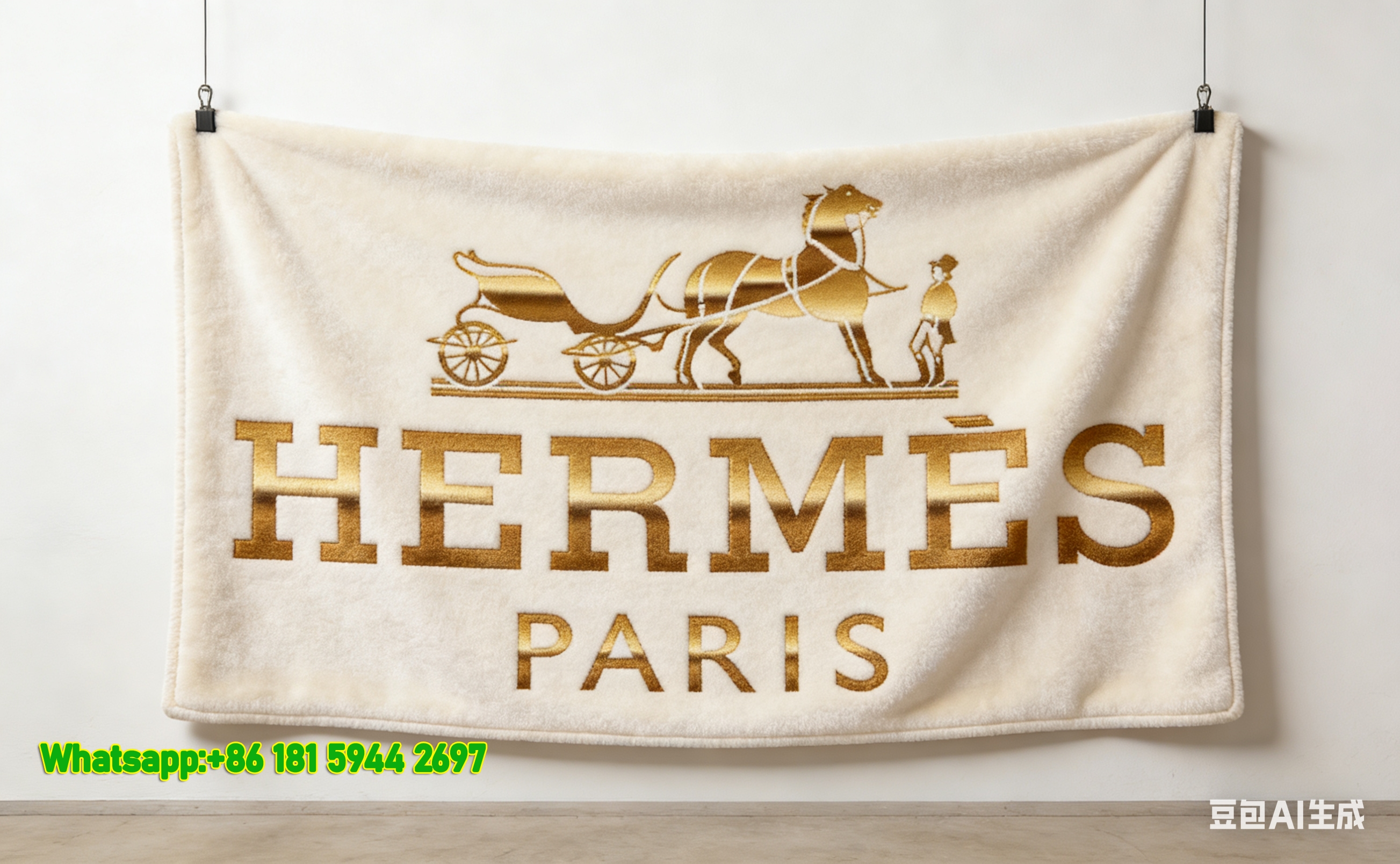 Luxury Hermès Paris Gold Carriage Flannel Throw Blanket IMG_5265